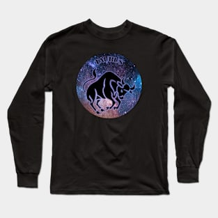 Taurus Astrology Zodiac Sign - Taurus Bull Astrology Birthday Gifts - Stars Space and Black - Purple Glow Long Sleeve T-Shirt